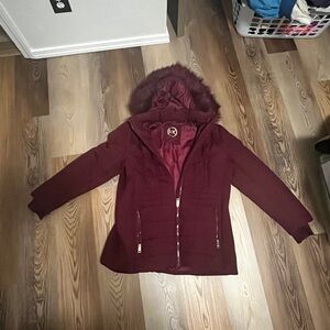 Michael Kors Deep Red Hooded Puffer Jacket
